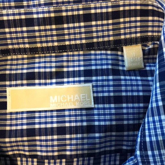 NWOT MICHAEL KORS 17.5 BLUE PLAID SHIRT - Picture 2 of 3